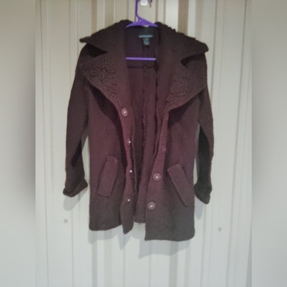 Women's Cynthia Rowley Chocolate Brown Wool Sweater Jacket Size Small - Picture 2 of 6